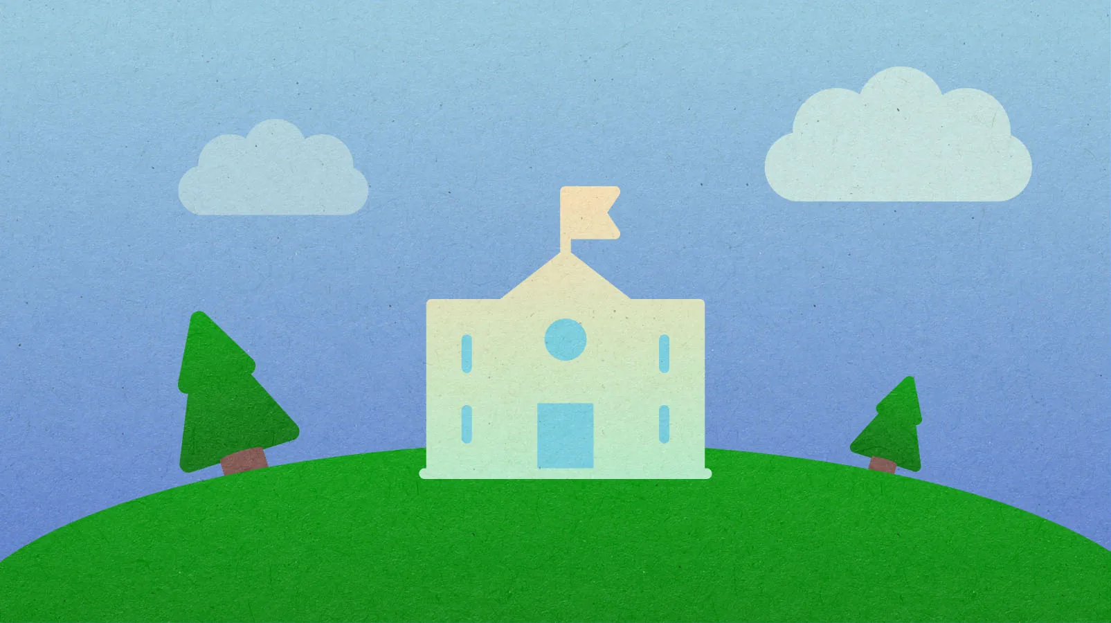 Illustration of a learning academy on a hill