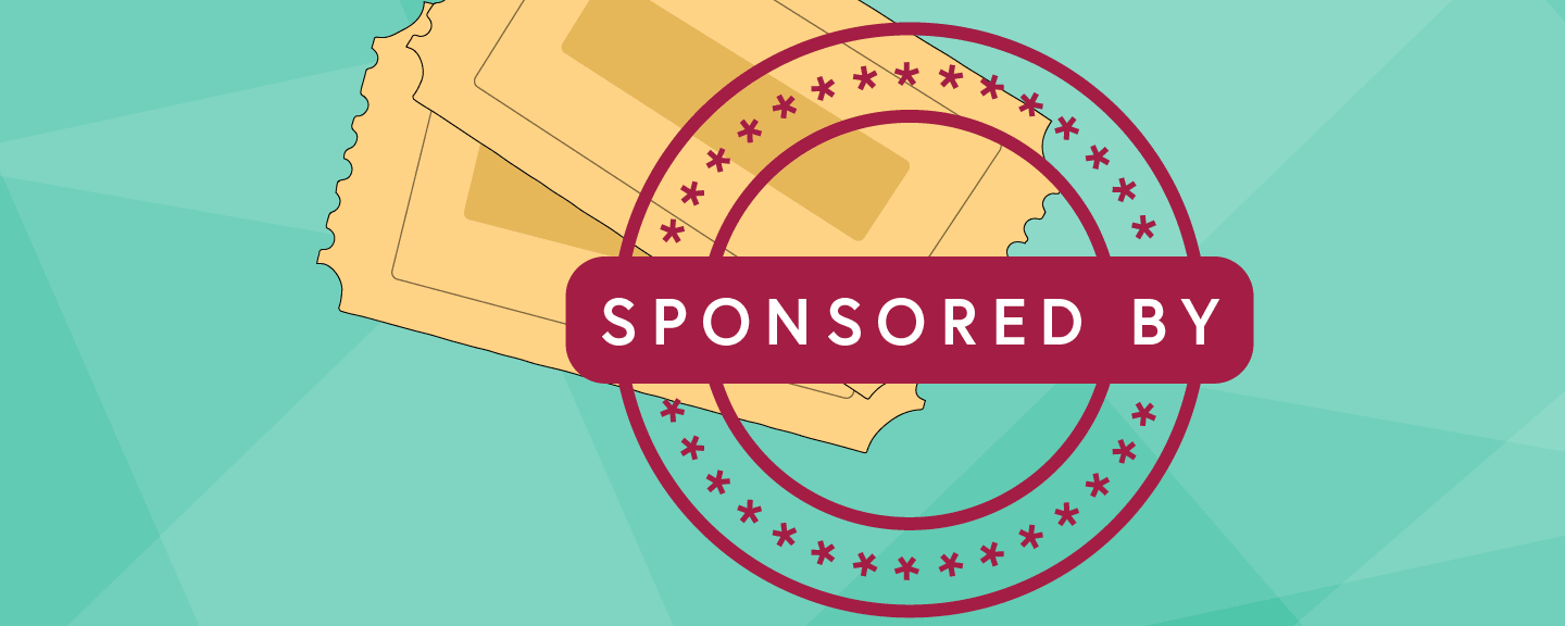 Illustration showing a 'Sponsored By' stamp and some tickets