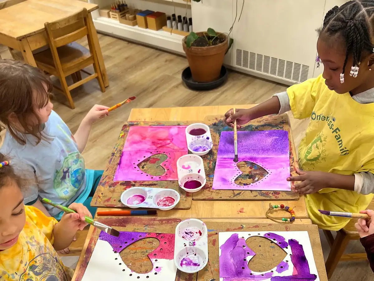 Students are working on art projects.